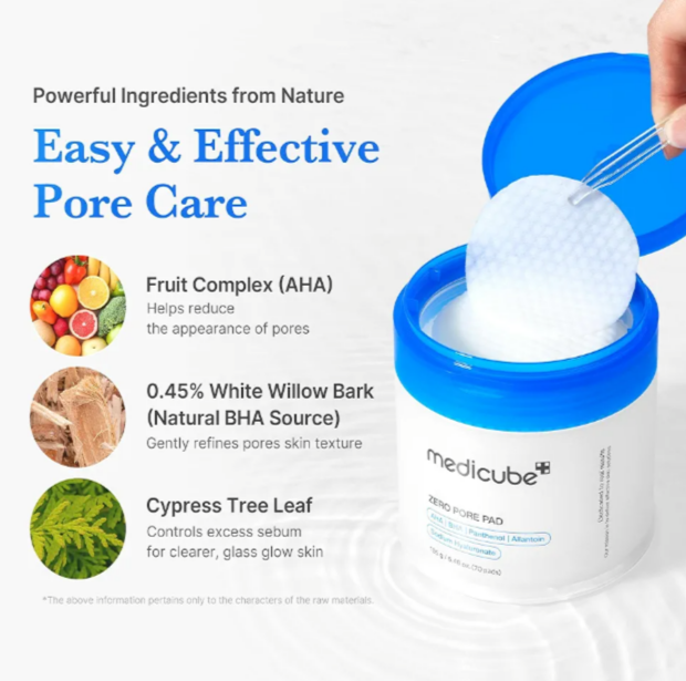 Medicube Zero Pore Pads 2.0, almohadillas de tóner facial de doble textura para exfoliación y cuidado de poros con 4.5% de ácido láctico AHA y 0.45% ácido salicílico BHA, ideal para todo tipo de piel